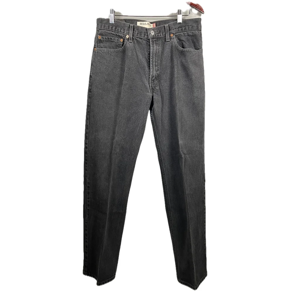 Levis 505 Mens W34 L34 Regular Fit Faded Black Wash Denim Jeans Straight